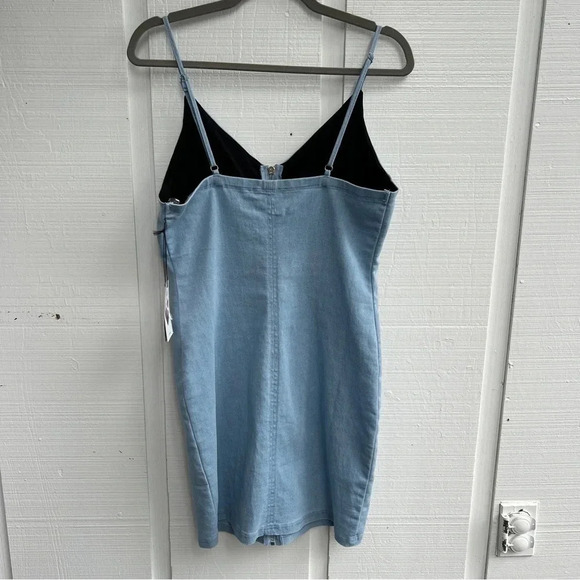 Iris Women’s Western Prairie Light Denim Mini Dress Silver O-Ring Zipper Front L - Picture 2 of 3